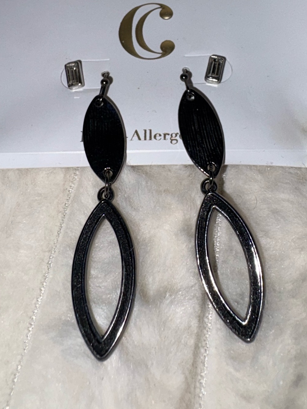 Charming Charlie Black Double Marquise Drop Earrings & Diamond Studs